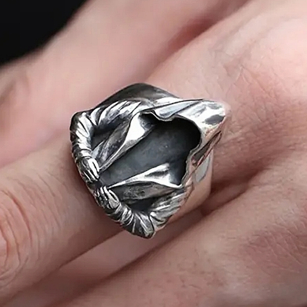 New! MEN'S Dark Assassin Cloak Silver Plated Ring. Adjustable